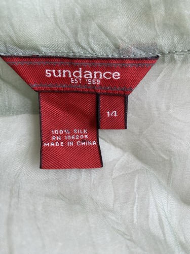 Sundance 14 100% Silk Organza Button Up Top Blouse Sheer Green Embroidered - Picture 4 of 13