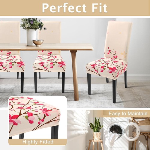 SearchI Dining Room Chair Covers Slipcovers Set of 4, 4 per set, Pink Flowers  - Bild 7 von 13