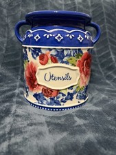 The Pioneer Woman Stoneware Blue Floral Utensil Holder Cylinder With Handle