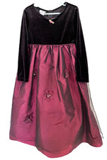 Girl's Fancy Dress Size 5 Black Velour Top Burgundy Skirt Sheer Tulle Flowers