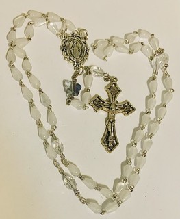 Restored Vintage Catholic Rosary Miraculous Medal Faux Pearl & Crystal Beads