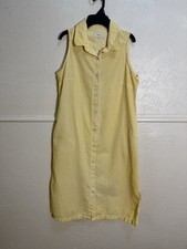 ENVY Womens Size M Yellow Linen Cotton Sleeveless Shirt Midi Dress