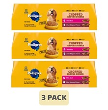 3 Pack Pedigree Chopped Ground Dinner with Beef Wet Dog Food, 13.2 oz x 12 Can