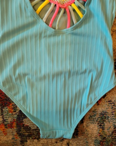 Breaking Waves Aqua One-Piece Multicolored Strap Crochet Medallion Swimsuit, 10 - Picture 10 of 12