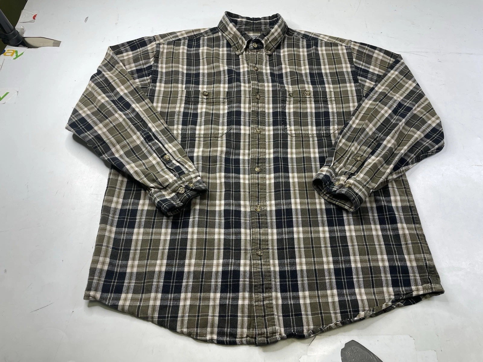 Carhartt Long Sleeve Mid-Weight Flannel Plaid Shirt Men's XL S249 ARG GREEN