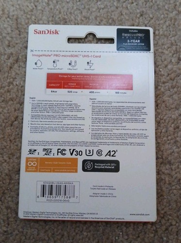 SanDisk 64GB ImageMate PRO microSDXC UHS-1 Memory Card with Adapter SDSQXBZ-064G - Picture 2 of 2