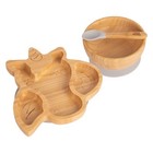 3pc Tiny Dining Grey Unicorn Bamboo Baby Feeding Set Kids Plate Bowl Spoon