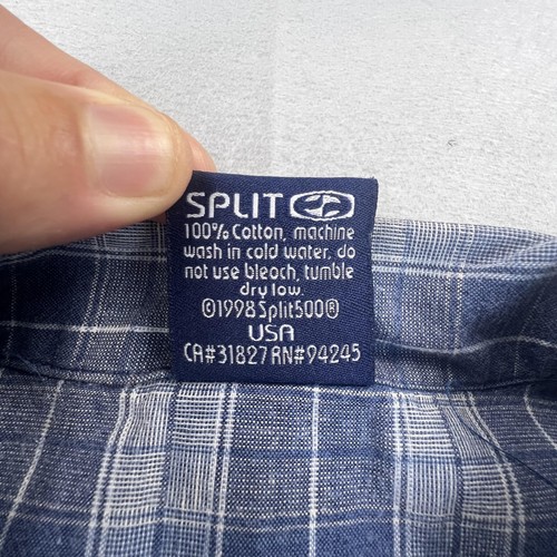 Vintage Split Shirt Mens Medium Blue Plaid Short Sleeve Button Up 90s Skater Y2K - Picture 6 of 12