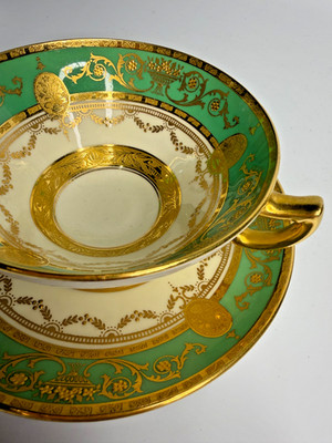 Antique Minton Porcelain Cup&Saucer Green Gold Gilt England Marshall Field Rare