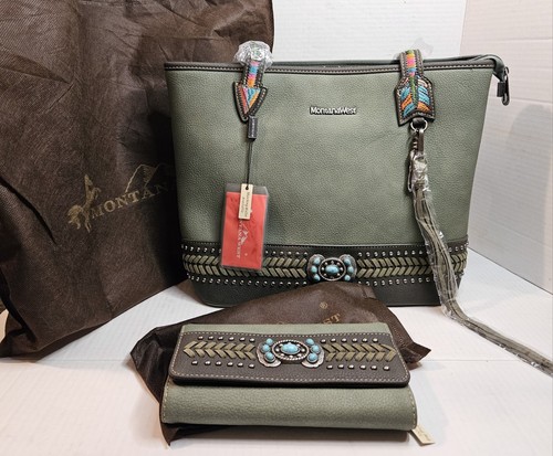 Montana West Concho Collection Concealed Carry Western Tote Purse Bag & Wallet - Picture 1 of 16