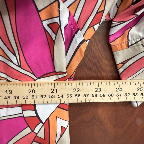 Chico's 3 Button Down Shirt 3/4 Sleeve Abstract Pattern Pink Orange Tan - Picture 8 of 8