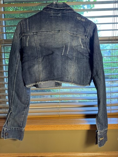 Bongo Crop Jean Jacket size M Blue Distressed - Picture 3 of 4