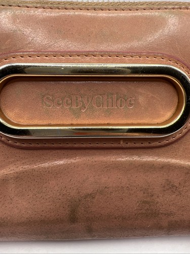 $320 See by Chloe Zip Wallet in Pink Leather Soft Distressed Zip Around Large - Picture 2 of 13