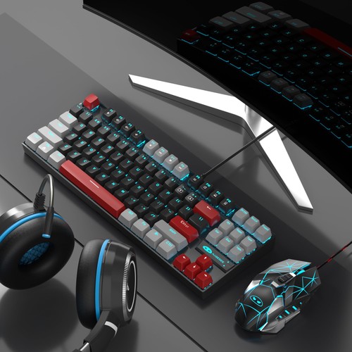 75% Mechanical Gaming Keyboard with LED Blue Backlit Keyboard, 87 Red Switch - Picture 8 of 9