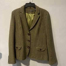 Liz Claiborne Blazer Jacket Tweed Wool Angora Sz 12 Green Vintage EUC