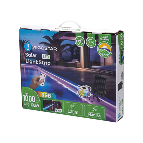 Striscia led solare 10mt + 2mt cavo RGB multicolor 100W 1000lumen IP65 da estern - Foto 4 di 10
