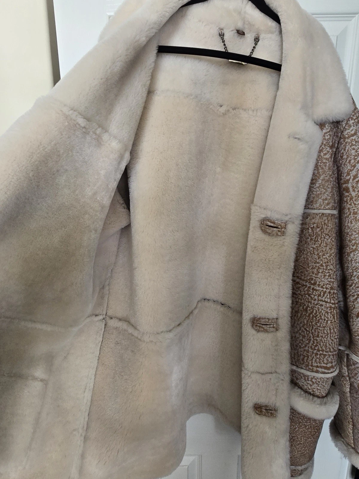Overland Men's Sheepskin Rancher Coat Lined Pockets Button Brown Beige 2XL image 2