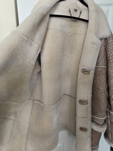 Overland Men's Sheepskin Rancher Coat Lined Pockets Button Brown Beige 2XL image 2