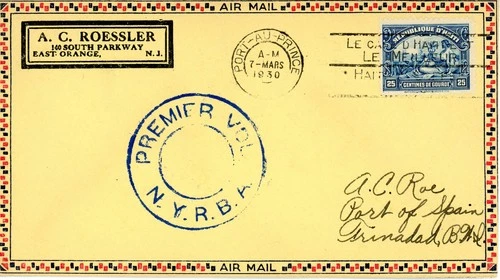 Nice FFC NY-22f Port-au-Prince to Port of Spain via NYRBA - ROESSLER COVER