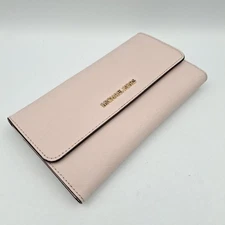 Michael Kors Jet Set Travel Blossom Pink Crossgrain Leather Large Trifold Wallet