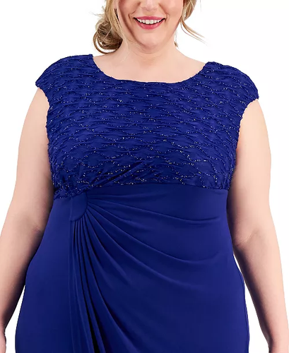 Connected Plus Size Ruched Cap-Sleeve Ma Deep Royal 16W - Picture 2 of 24