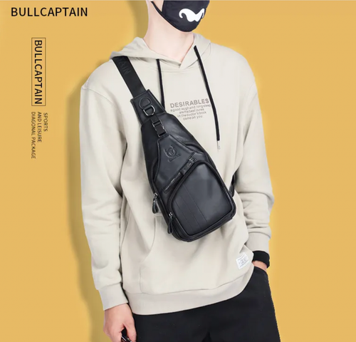Sac Poitrine Homme Cuir vache BULLCAPTAIN Bandoulière Sac à dos clip MARRON - Imagen 9 de 13