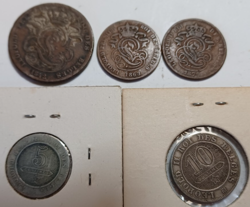 BELGIUM: 1842 LARGE 5 CENT; 1861 SM. 5-CENT; 1863, 1870 2-CENT; 1894 10-CENT - Picture 4 of 13