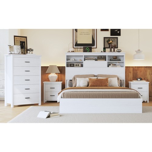 4-Pieces Bedroom Sets Queen Size Bed Frame with 2 Nightstands and 1 Dresser - Picture 32 of 33