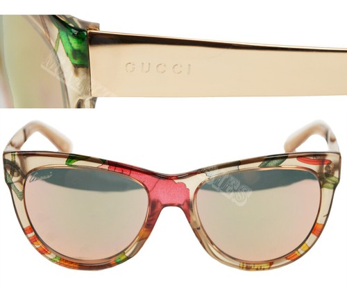 GUCCI SUNGLASSES GG 3739/S 2FX0J OPTYL FLORA CAT EYE METALLIC TEMPLES $410