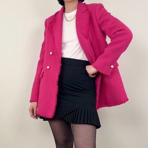 Mango Bright Pink Tweed Double Breasted Blazer - Picture 2 of 8