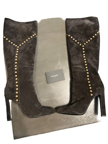 Saint Laurent Women's Black Suede Grace Stude Boots 447506 Size 37 US 7 - Picture 5 of 9