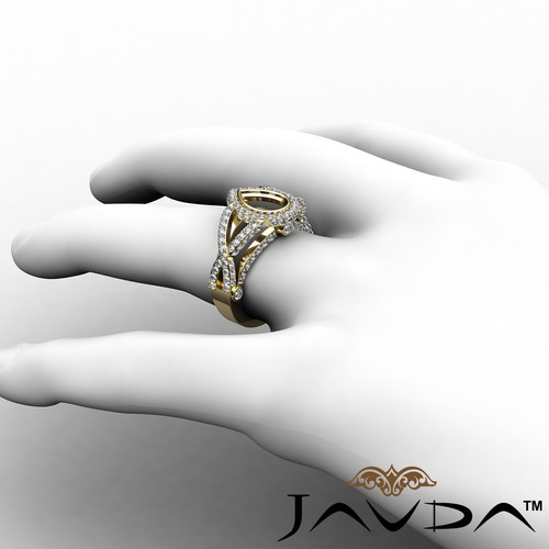Micro Pave Split Shank Halo Bezel Pear Semi Mount Diamond Engagement Ring 1.36Ct - Picture 23 of 24