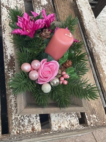 Adventskranz längliches Tablett ADV2302 - rosa, weiß, pink silber mit Zapfen - Bild 3 von 3