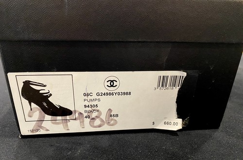 Authentic NIB Chanel Eu Sz 40 Black Satin Pumps 3 straps Shiny Heel Retail $660 - Picture 10 of 10