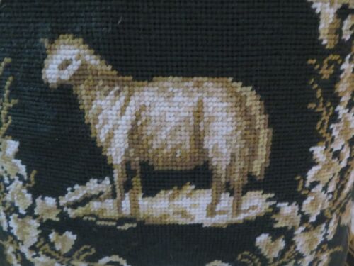 Aubusson style FRENCH COUNTRY Needlepoint Pillow Cover LAMB Gold & Drk Grn - Picture 3 of 9