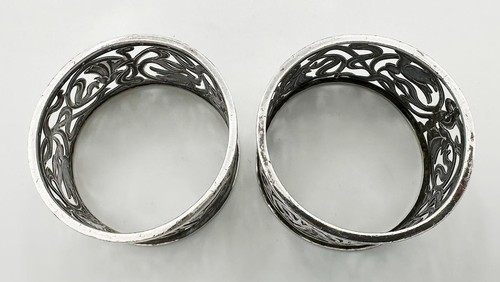 PAIR PIERCED NAPKIN RINGS STERLING SILVER EDWARDIAN Birmingham 1905 W Adams - Picture 6 of 7