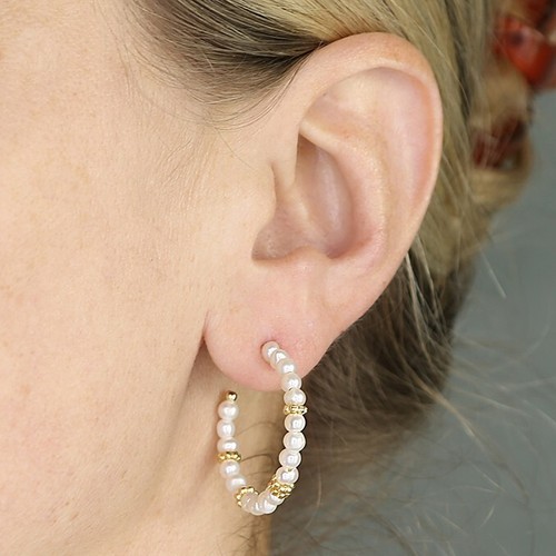 Perla de Agua Dulce Aro Pendientes 18ct Amarillo Oro En Plata Maciza de Ley 925 - Imagen 2 de 4