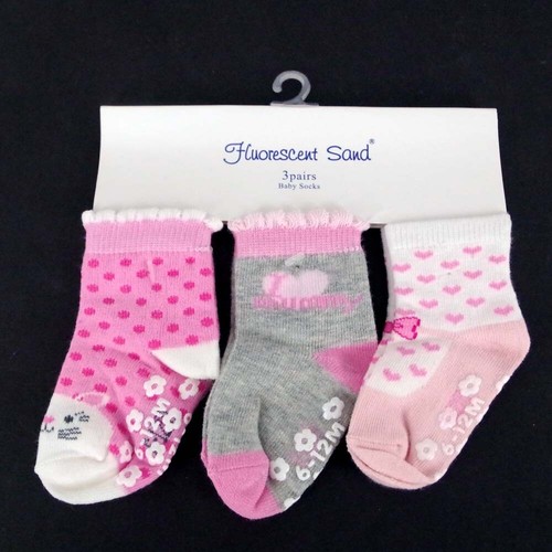 Anti Non Slip Girl ABS Cotton Blend Socks Baby, Toddler 3 Pairs Size 0-12 months - Picture 8 of 8