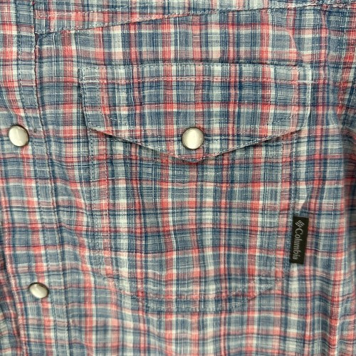 Columbia Pearl Snap Shirt Mens Small Plaid Short Sleeve Casual Red Blue Outdoor - Picture 3 of 13