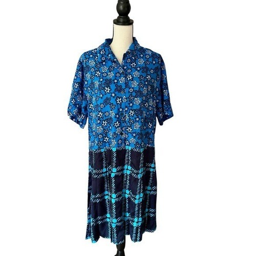 Marni x Uniqlo Sz Large Pleated Dress Mixed Media Open Collar Short Sleeves - Picture 2 of 11