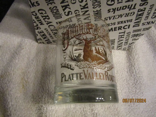 Vintage Union Pacific Railroad Plate Valley Route Hi-Ball Glasses Set of 3 NOS