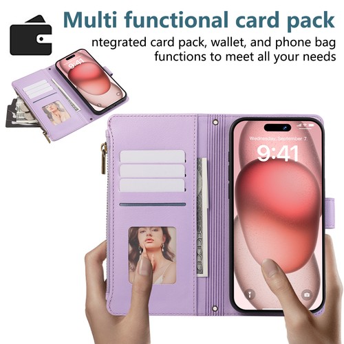 For iPhone 16 Pro Max 15 14 13 12 11 XS Zipper Wallet Cover Leather Phone Case - Picture 24 of 28