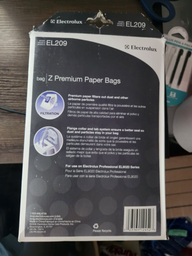5 GENUINE EL209 Electrolux Z Premium Paper Vacuum Bags Model EP9020 Series NEW - Picture 4 of 4