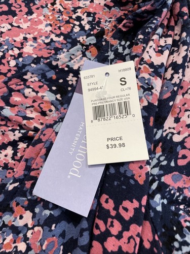 NWT MOTHERHOOD MATERNITY BLUE PINK FLORAL L/S FAUX WRAP RUCHED NURSING TOP S - 第 4/7 張圖片