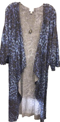 NWT LuLaRoe Large Blue Black Leopard Cheetah Print Stretchy Shirley Long Kimono