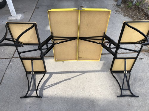 70s VTG Milwaukee Handy Folding Table Chair Set Stamping Co USA Yellow Picnic - Picture 9 of 13