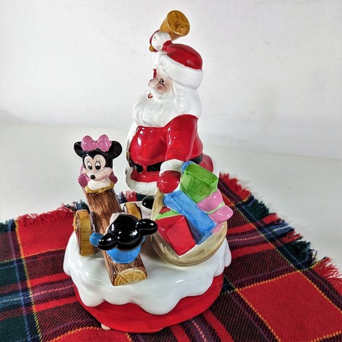 Disney Santa Babies Mickey Minnie Mouse Music Box 1985 Japan Here comes Vintage - Picture 2 of 5
