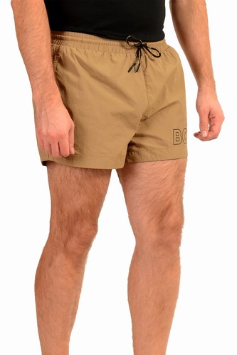 Hugo Boss Men's Mooneye QuickDry Brown Logo Print Swim Board Shorts US 2XL IT 56 - Picture 2 of 6