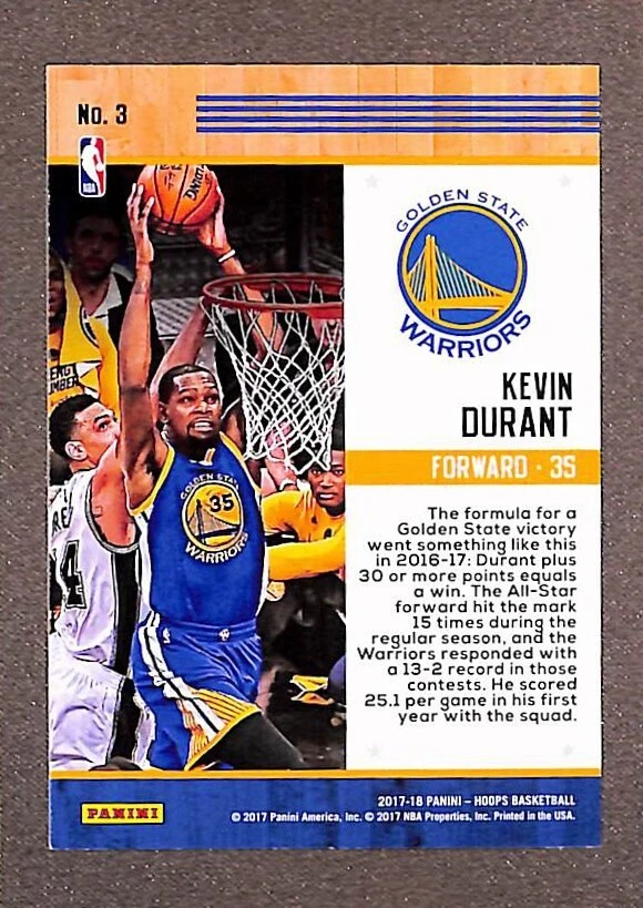2017-18 Panini NBA Hoops Team Leaders #3 Kevin Durant - Golden State Warriors - Image 2 of 3