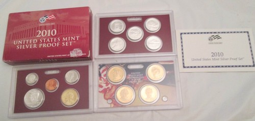 2010 Silver Proof Set U.S. Mint Box and COA 14 coins 5 Am The Beautiful Quarters - Picture 1 of 5